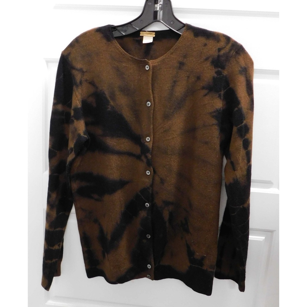 Zoe Couture Womens Brown Black Button Cardigan‎ 100% Cashmere Sweater Size M